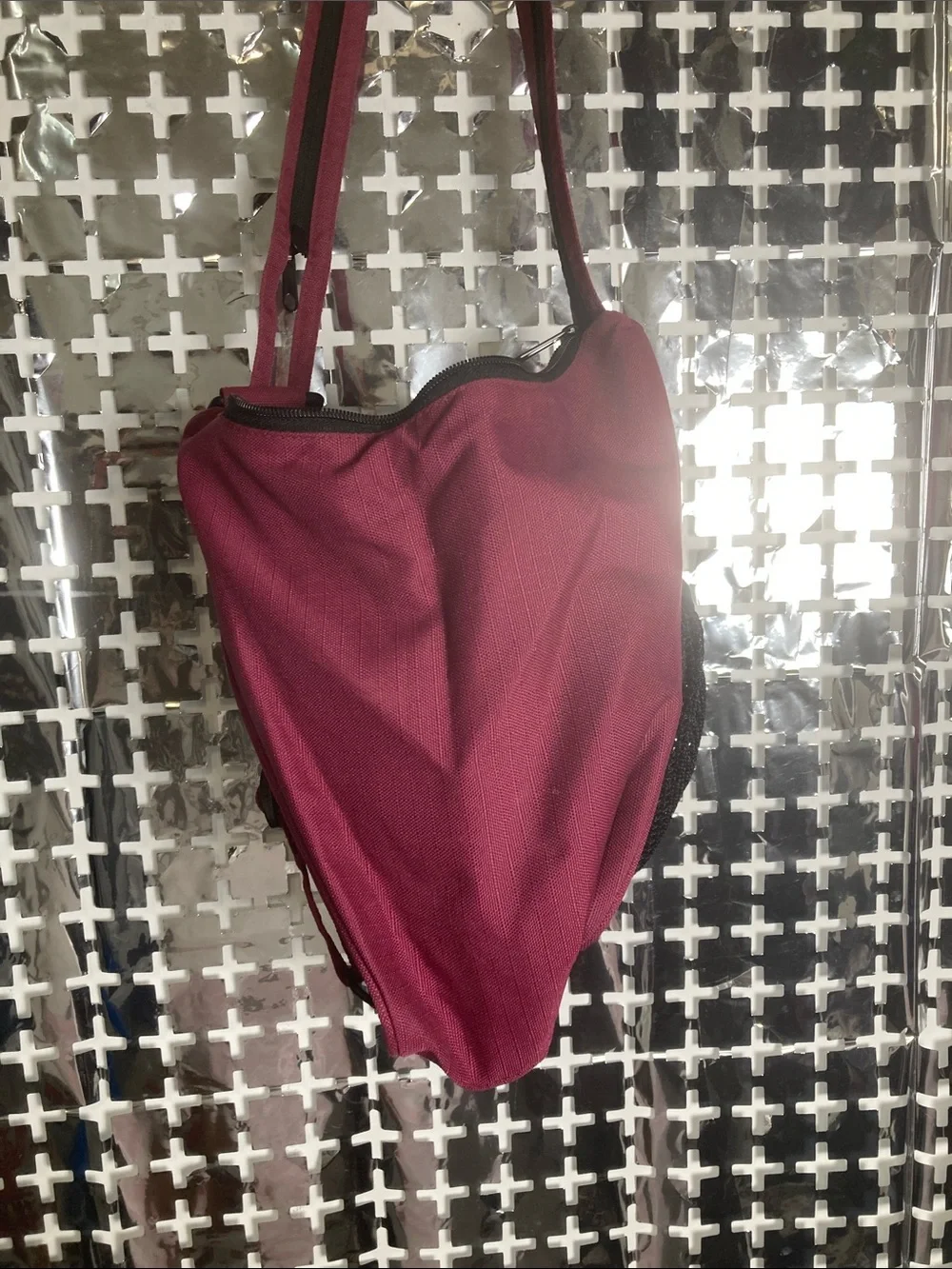 Eddie Bauer Maroon Sling Backpack with Black Mesh Pocket